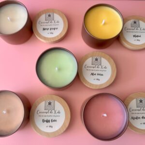 Bougie 90g parfumée – boîte gold rosé / bois parfum au choix