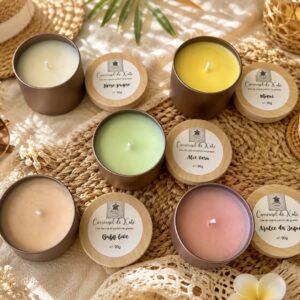 Bougie 90g parfumée – boîte gold rosé / bois parfum au choix