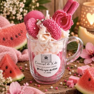 Mug gourmand – 250g bougie parfumée « pastèque melon »