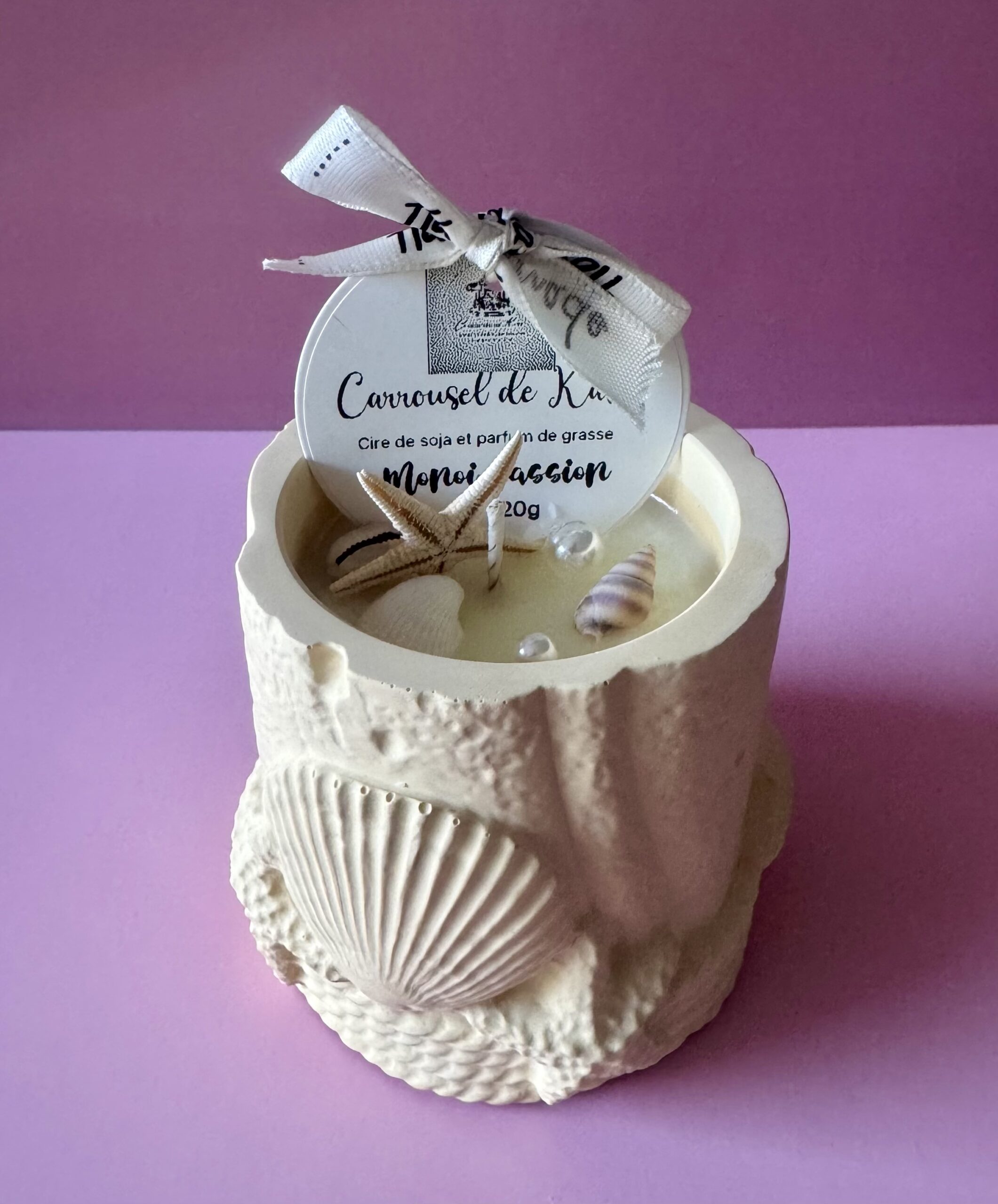 Pot coquillage jaune - 120g parfumée « monoï passion»