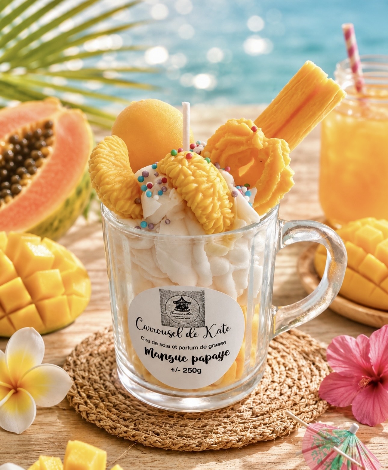 Mug gourmand - 250g bougie parfumée «mangue papaye »