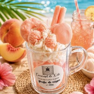 Mug gourmand – 250g bougie parfumée « pêche de vigne »