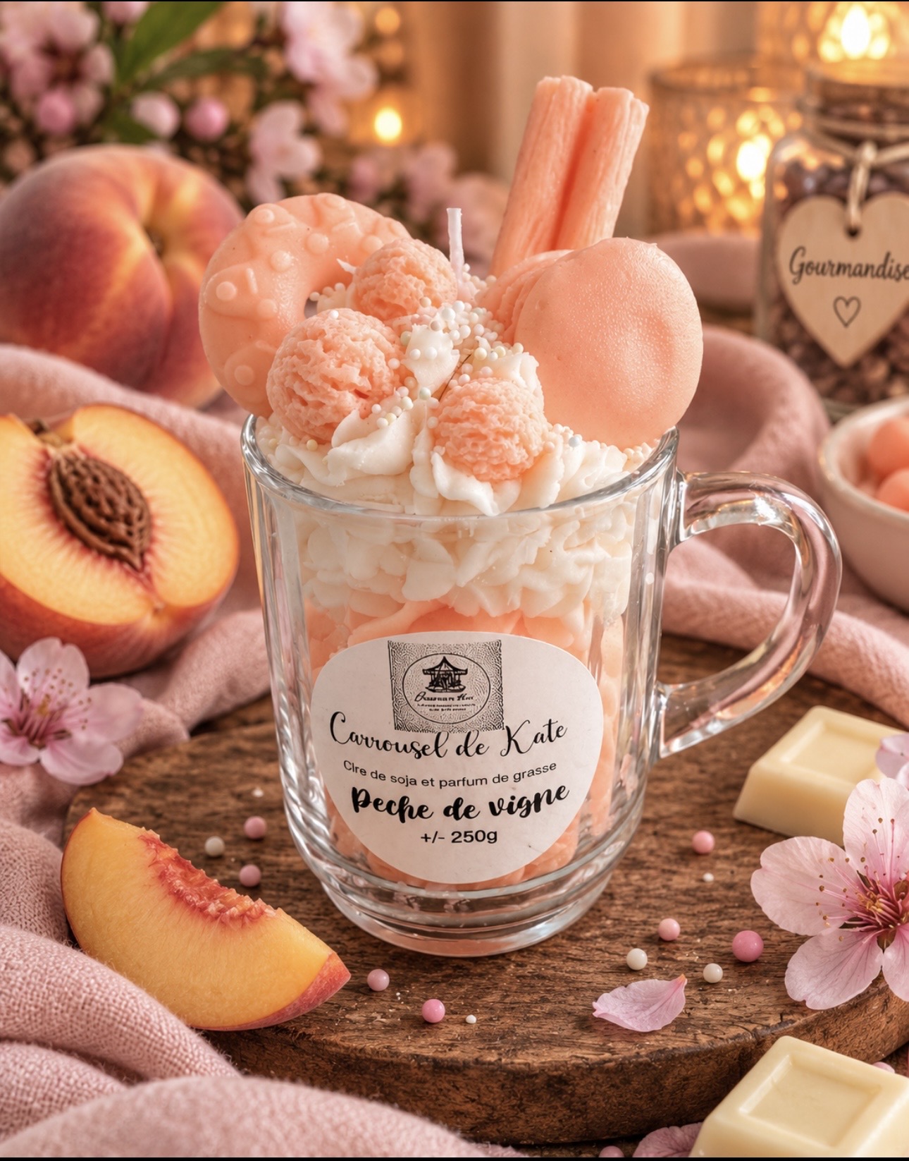 Mug gourmand - 250g bougie parfumée « pêche de vigne »