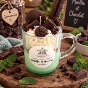 Mug gourmand – 250g bougie parfumée «menthe et chocolat »