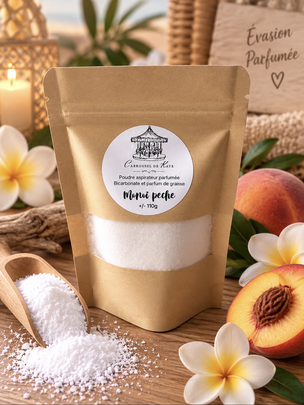 Poudre aspirateur 110g parfumée «Monoï pêche »