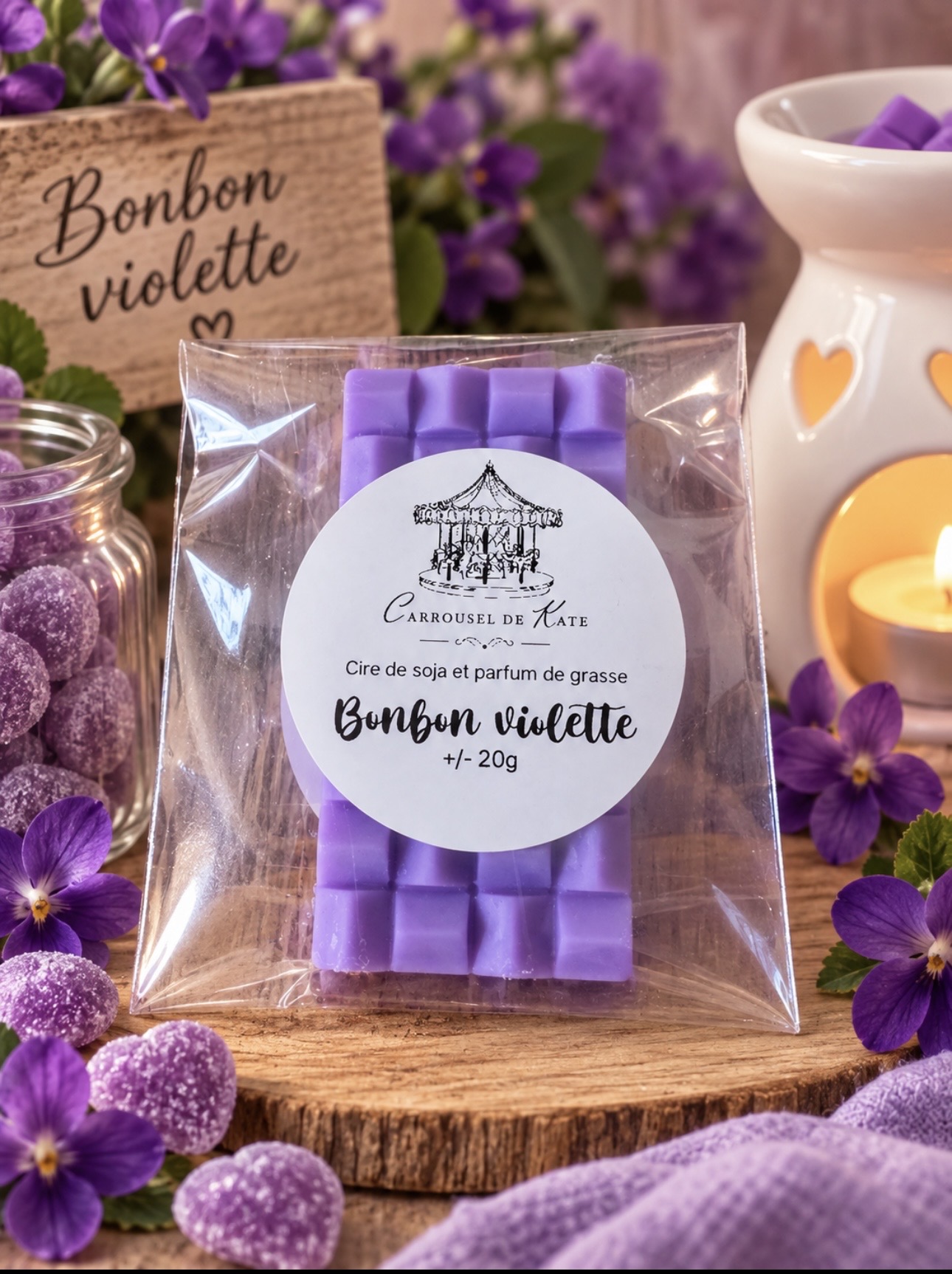 Fondant tablette 20g parfumé «Bonbon violette »