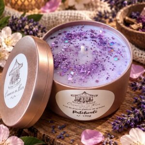 Boîte gold rosé – 170g bougie parfumée « patchouli »
